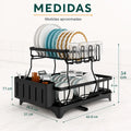 Medidas del escurridor de platos de 2 niveles con bandeja de drenaje y estructura compacta