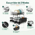 Escurridor de 2 niveles con soportes para platos, vasos, cubiertos y accesorios de cocina