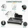 Escurridor de vajilla de 2 niveles con soportes para platos, utensilios y bandeja inferior de drenaje