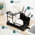 Escurridor de platos multifuncional con espacios para platos, tazas, cubiertos y utensilios de cocina
