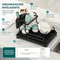Escurridor de vajilla multifuncional con espacios para platos, tazas, cubiertos y utensilios de cocina