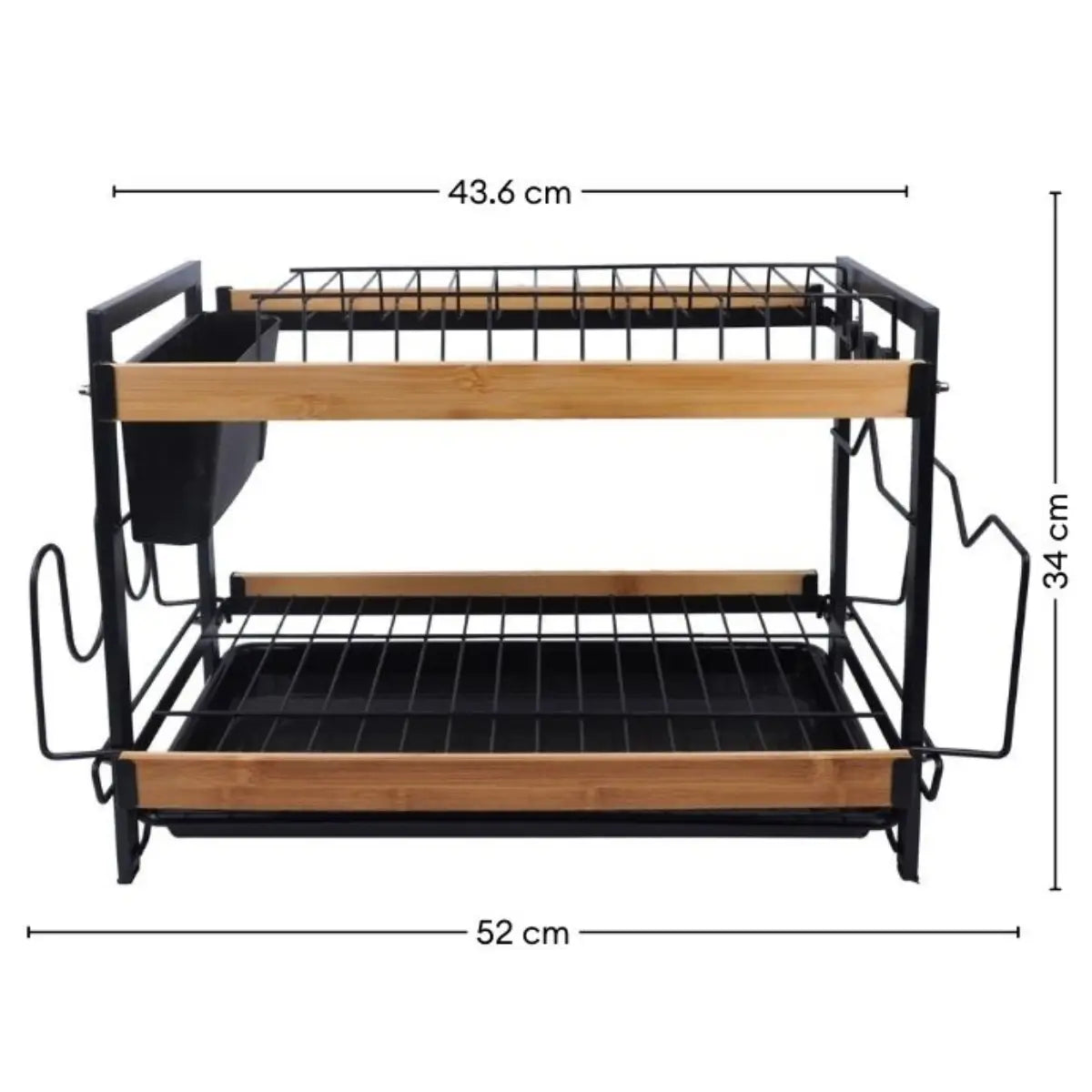 Medidas del escurridor de platos de 2 niveles con ancho total aproximado de 52 cm