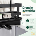 Escurridor de platos con bandeja y salida de drenaje automático hacia el lavadero