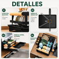 Escurridor multifuncional con soporte para platos, bandeja extraíble, cubertero y accesorios laterales