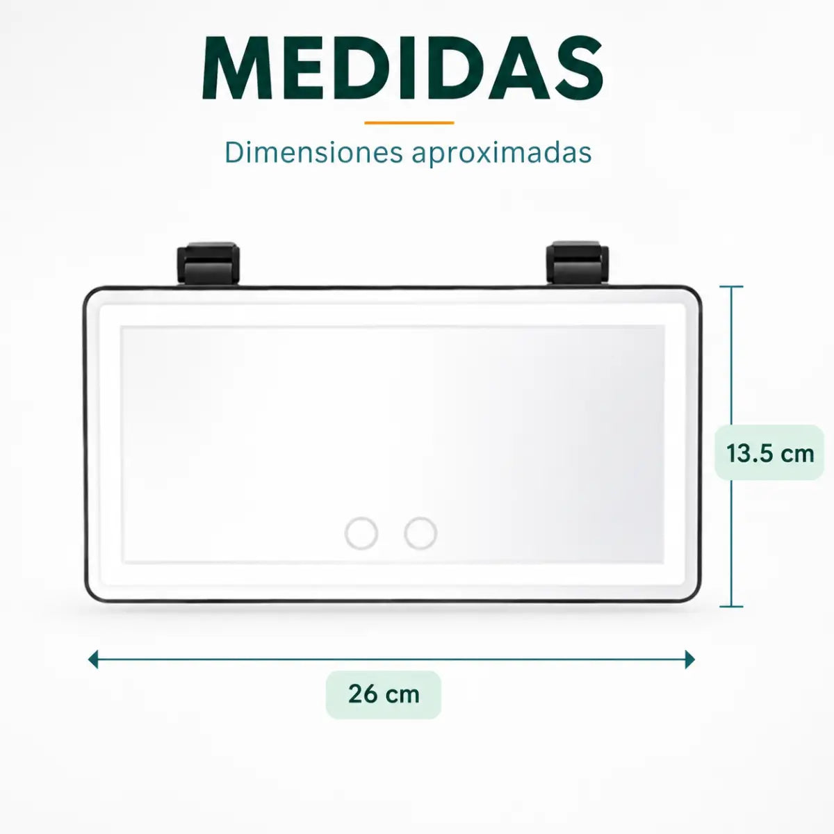 Medidas del espejo para parasol de auto con luz LED y diseño rectangular compacto