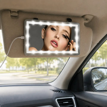 Espejo para parasol de auto con luz LED instalado en la visera del vehículo
