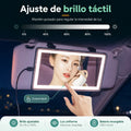 Espejo de maquillaje para auto con luz LED y ajuste de brillo táctil