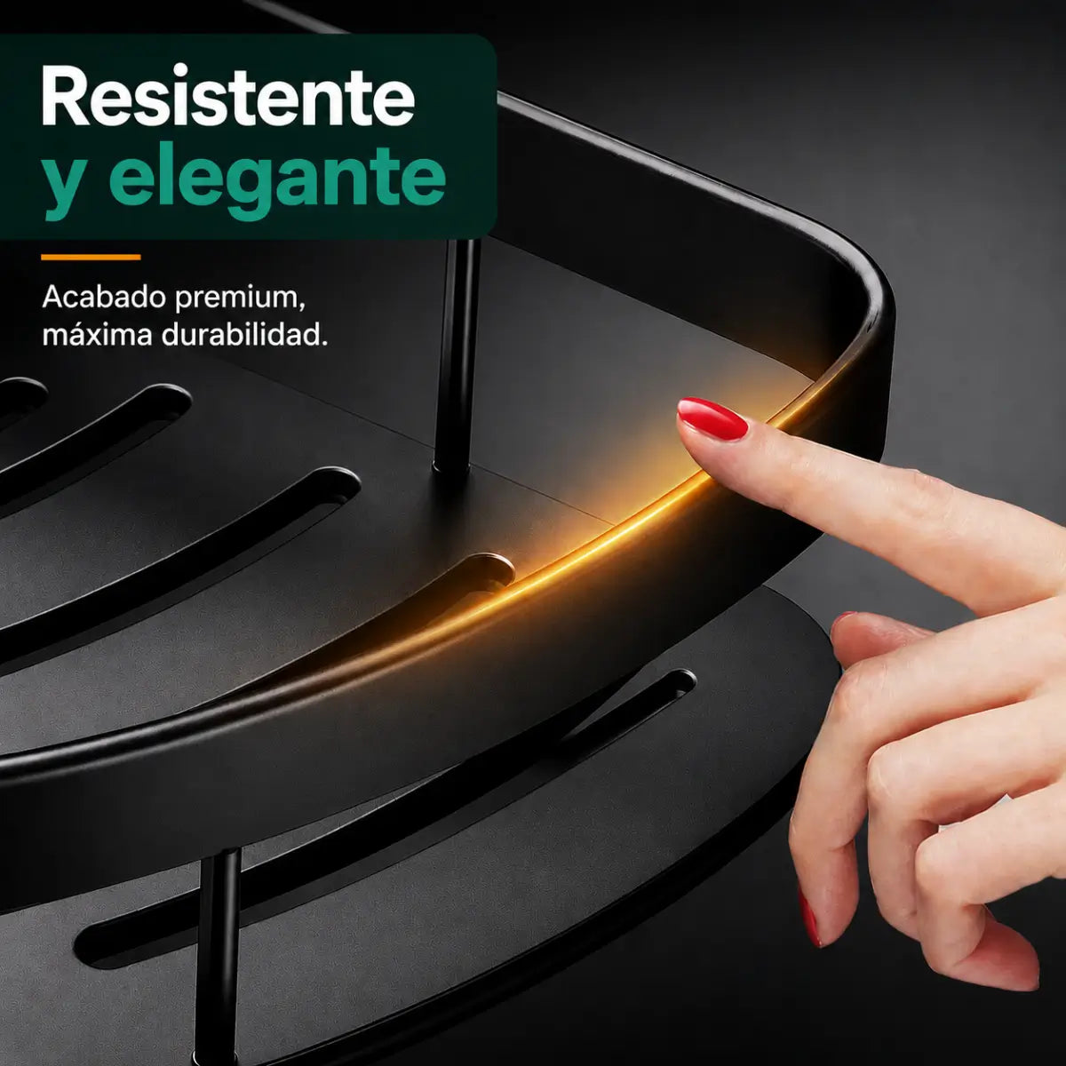 Organizador esquinero de baño resistente con diseño compacto y bordes elevados