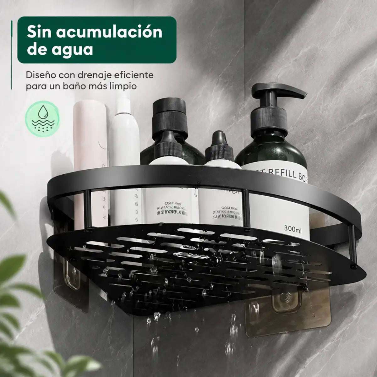 Repisa esquinera de baño para organizar botellas, dispensadores y productos de higiene