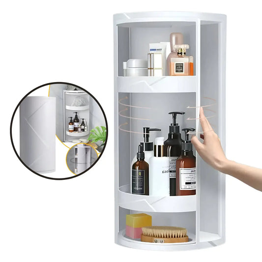 Organizador esquinero giratorio de 3 niveles para almacenar productos de baño, cocina y hogar