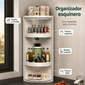 Organizador esquinero de 3 niveles para ordenar botellas, frascos y productos en espacios reducidos