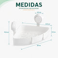 Medidas del organizador esquinero de baño con ventosas y diseño compacto para ducha