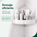Esquinero de baño con base de drenaje para evitar la acumulación de agua y mantener los productos secos