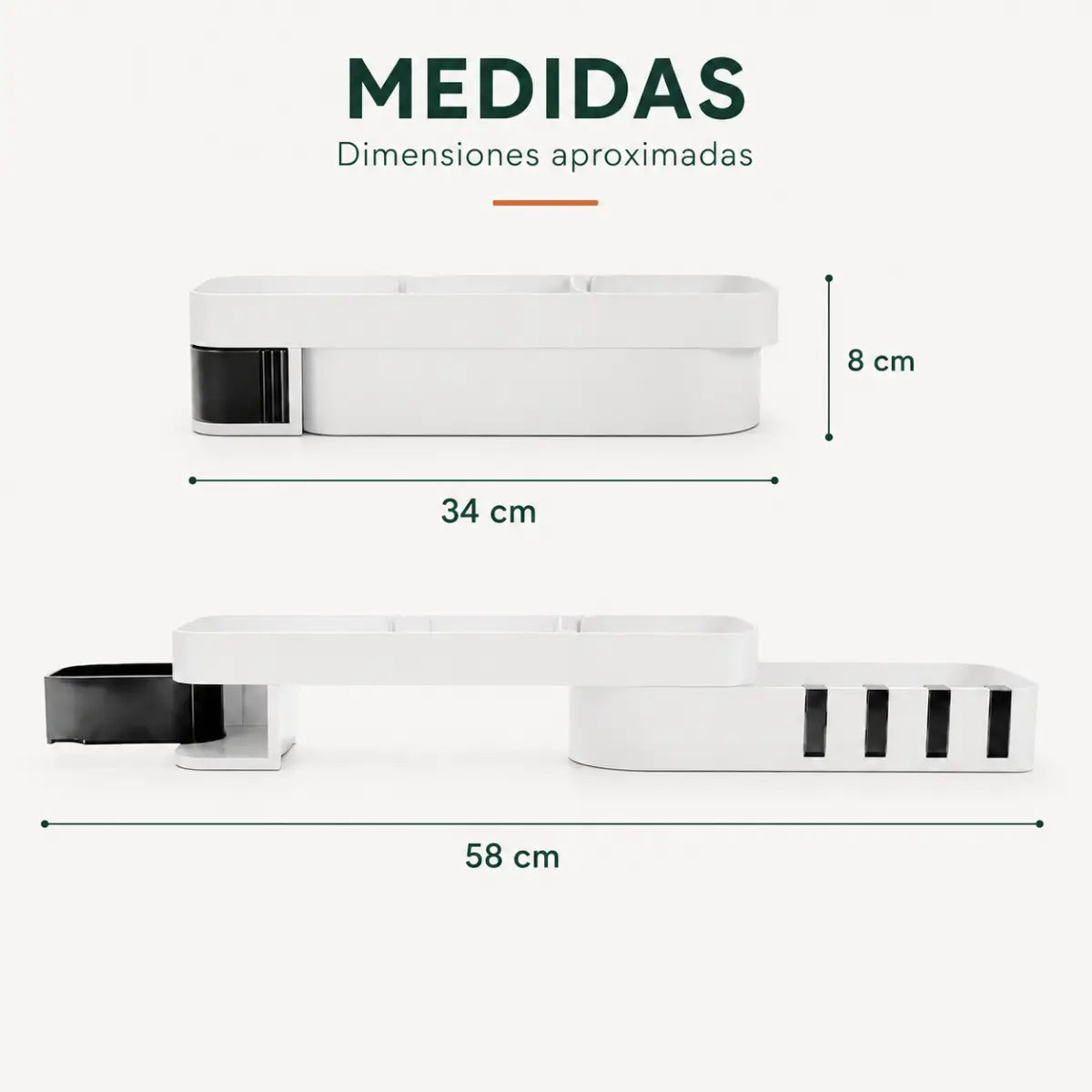 Medidas del organizador de baño de pared con repisa, toallero y ganchos laterales