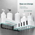 Repisa organizadora para baño con base de drenaje para evitar la acumulación de agua