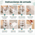 Instrucciones de armado del organizador de juguetes con ruedas y estructura vertical