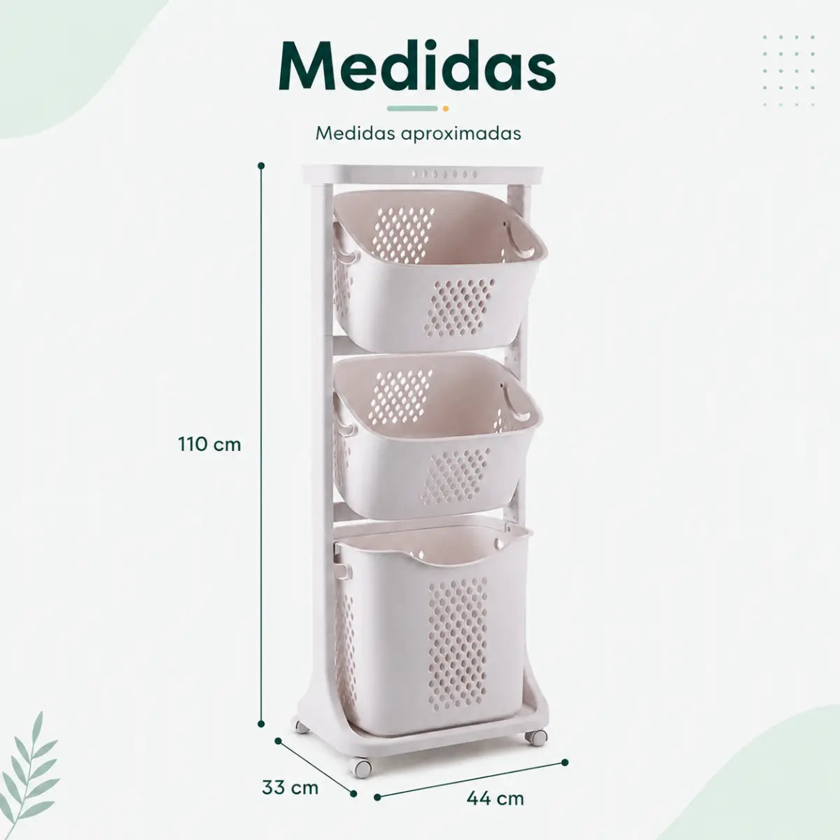 Medidas del carrito organizador vertical de 3 niveles con canastas y ruedas