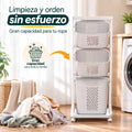 Organizador de ropa sucia con canastas para mantener la lavandería ordenada y facilitar la limpieza
