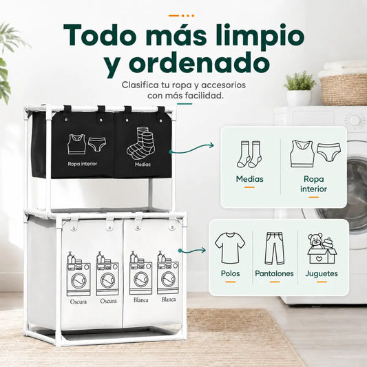 Clasificador de ropa con compartimentos para separar medias, ropa interior y diferentes tipos de prendas