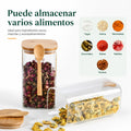 Frasco organizador de vidrio con tapa de bambú para guardar café, cereales, granos y alimentos secos