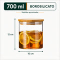 Frasco de vidrio borosilicato de 700 ml con tapa de bambú para conservar alimentos secos