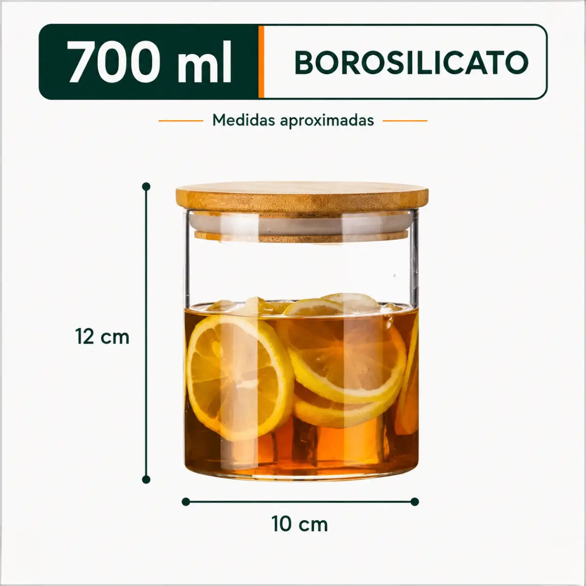Frasco de vidrio borosilicato de 700 ml con tapa de bambú para conservar alimentos secos