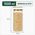 Frasco de vidrio borosilicato de 1500 ml con tapa de bambú para almacenar cereales y alimentos secos