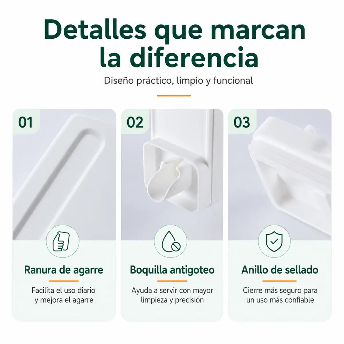 Detalles del contenedor hermético para alimentos con diseño compacto, cierre práctico y acabado funcional