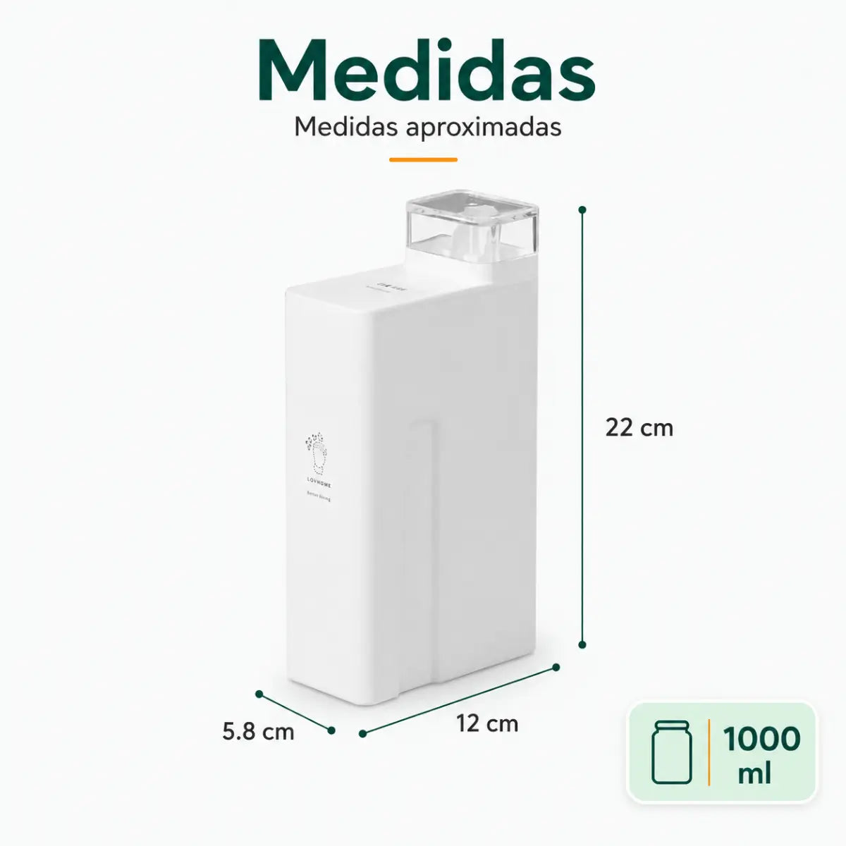 Medidas del contenedor hermético para alimentos secos con diseño rectangular y tapa medidora