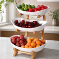 Frutero de 3 niveles color blanco con estructura vertical para organizar frutas en cocina o comedor