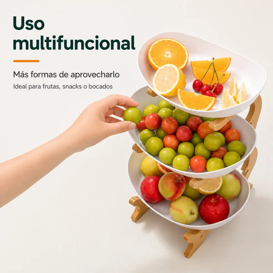 Organizador de frutas de 3 niveles con bandejas amplias para diferentes tipos de alimentos