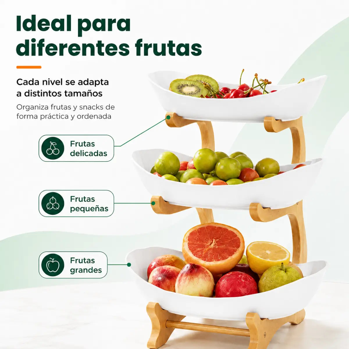 Frutero multiuso de 3 niveles para organizar naranjas, manzanas, uvas y otras frutas