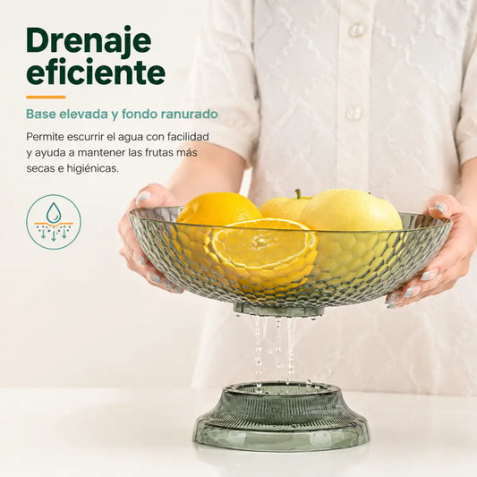 Frutero con sistema de drenaje y base desmontable para lavar y escurrir frutas fácilmente