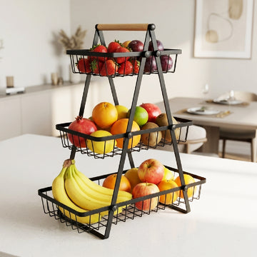 Frutero Escalera de 3 Niveles de Metal Negro