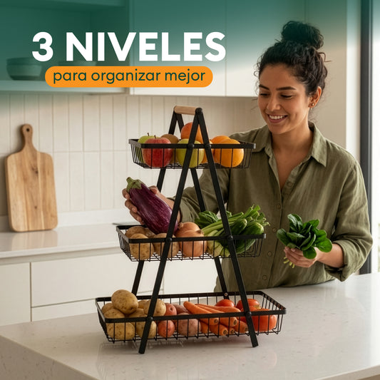 Frutero Escalera de 3 Niveles de Metal Negro