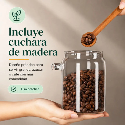 Frasco de Vidrio Borosilicato 750 ml con Cuchara de Madera