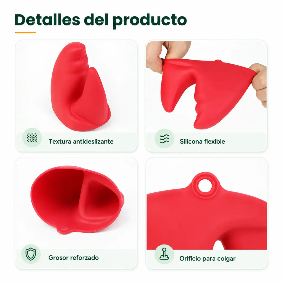 Agarraderas térmicas de silicona flexibles, antideslizantes y resistentes al calor para cocina