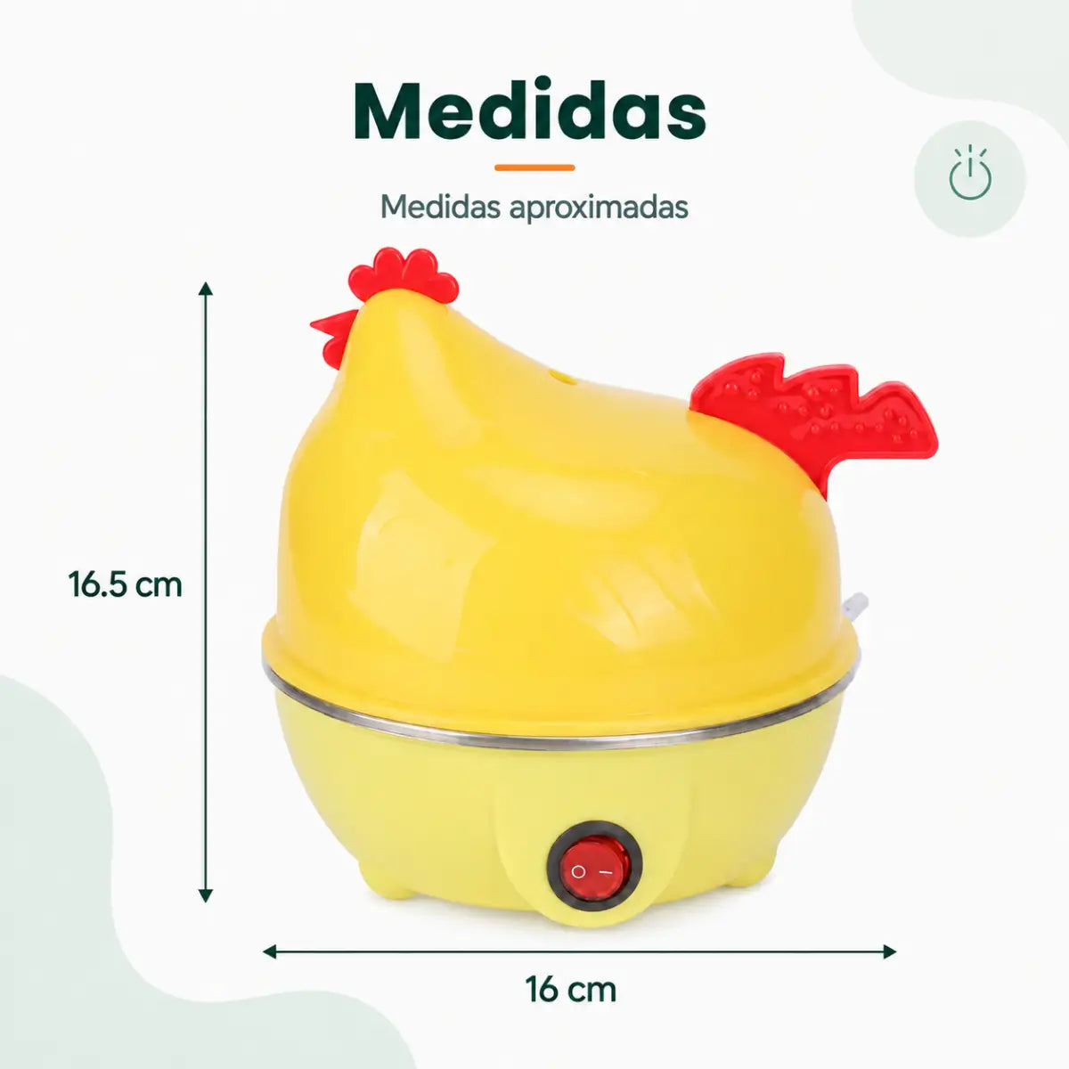 Medidas del cocedor eléctrico de huevos con diseño compacto de gallina para cocina
