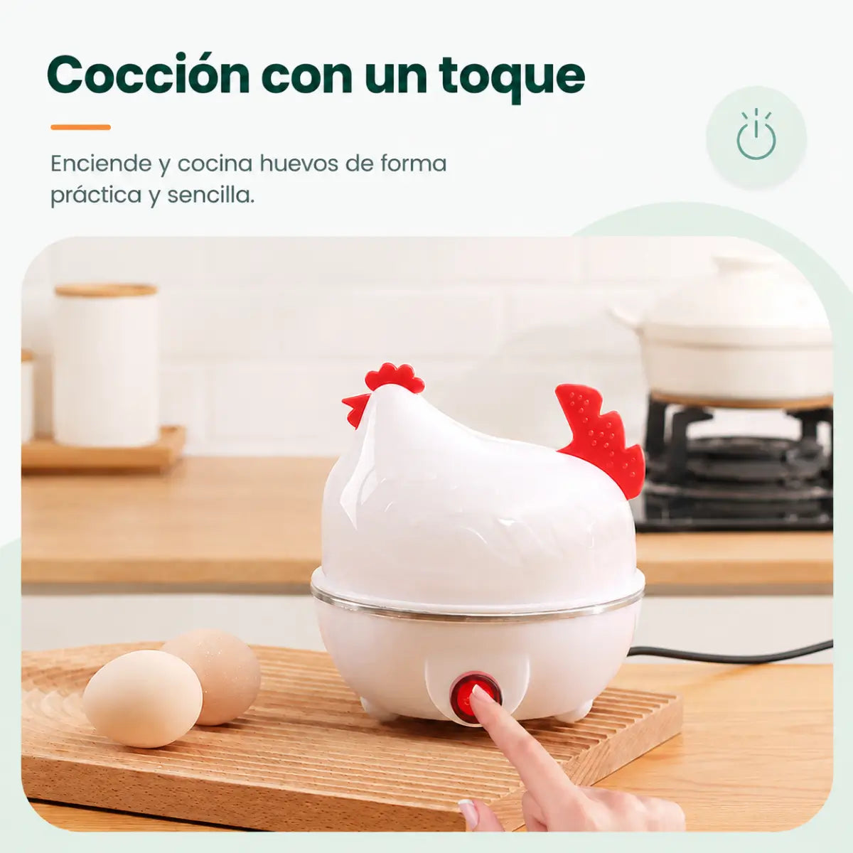 Hervidora eléctrica de huevos con cocción práctica mediante un solo botón