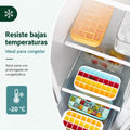 Cubetera con recipiente resistente a bajas temperaturas para conservar cubos de hielo en el congelador