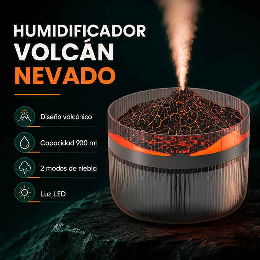 Humidificador efecto volcán nevado con vapor decorativo y luz ambiental