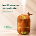 Humidificador con neblina suave y constante, acabado efecto madera y luz ambiental