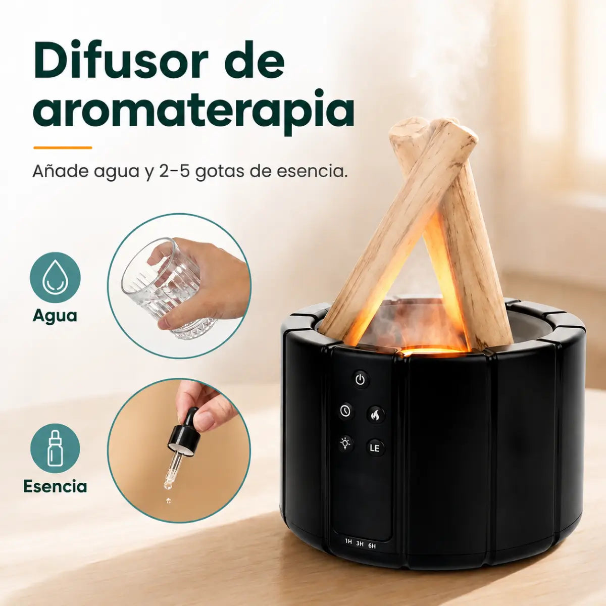 Difusor de aromaterapia con vapor y efecto llama para crear un ambiente relajante