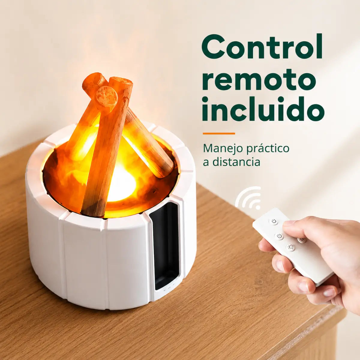 Difusor de aromaterapia con efecto fuego LED y control remoto para manejar sus funciones