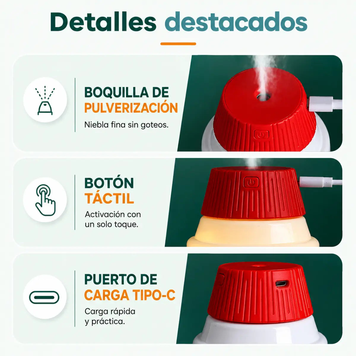 Humidificador con efecto volcán LED ideal para dormitorio, sala, escritorio y otros espacios