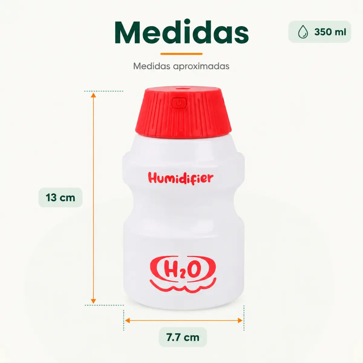 Medidas del humidificador con efecto volcán LED y diseño compacto para mesa o escritorio