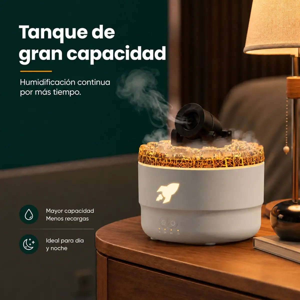 Humidificador con tanque de gran capacidad para mantener una salida de vapor prolongada