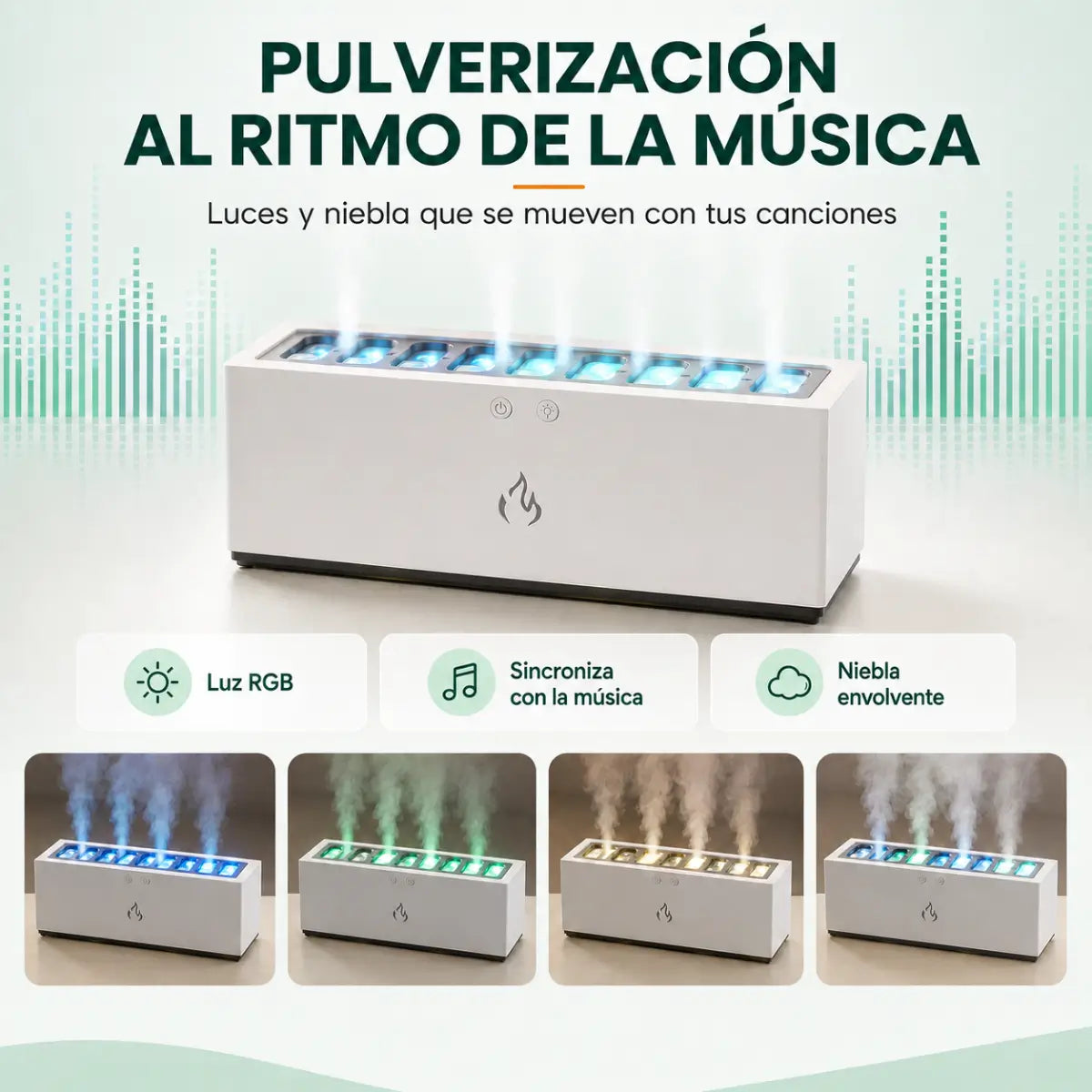 Humidificador musical con pulverización de vapor sincronizada al ritmo de la música