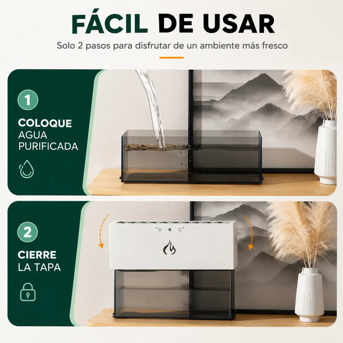 Humidificador con luz LED y controles prácticos para ajustar sus funciones fácilmente