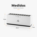 Medidas del humidificador musical con múltiples salidas de vapor y diseño rectangular compacto